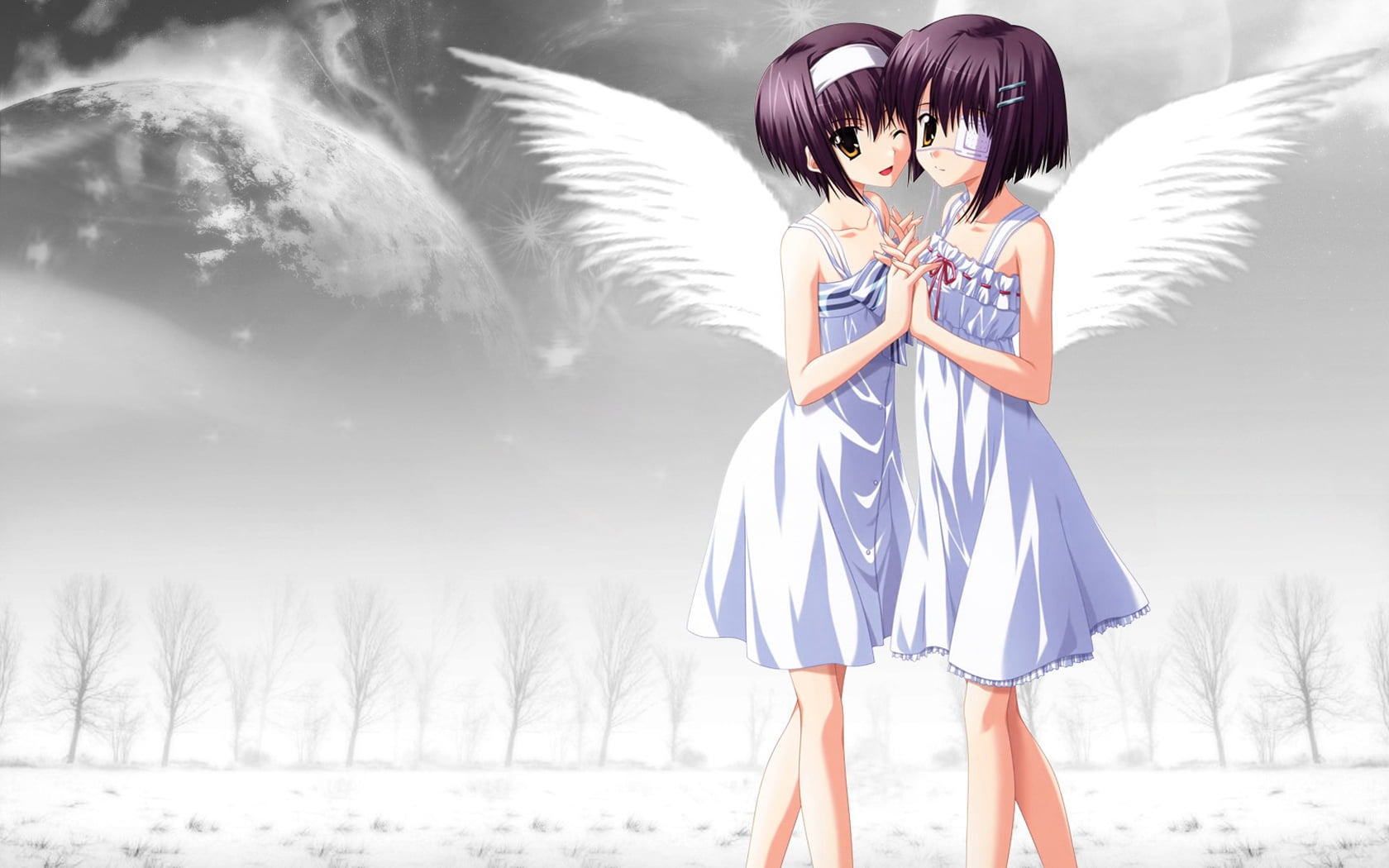 two white dress with wings anime