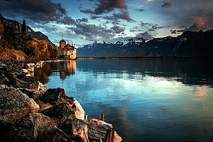 brown rocks, nature, photography, landscape, lake HD wallpaper