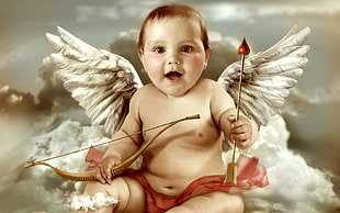 baby with wings holding a bow and arrow illustration