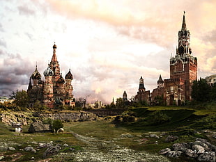 St. Basil's Cathedral digital wallpaper, Russia, apocalyptic