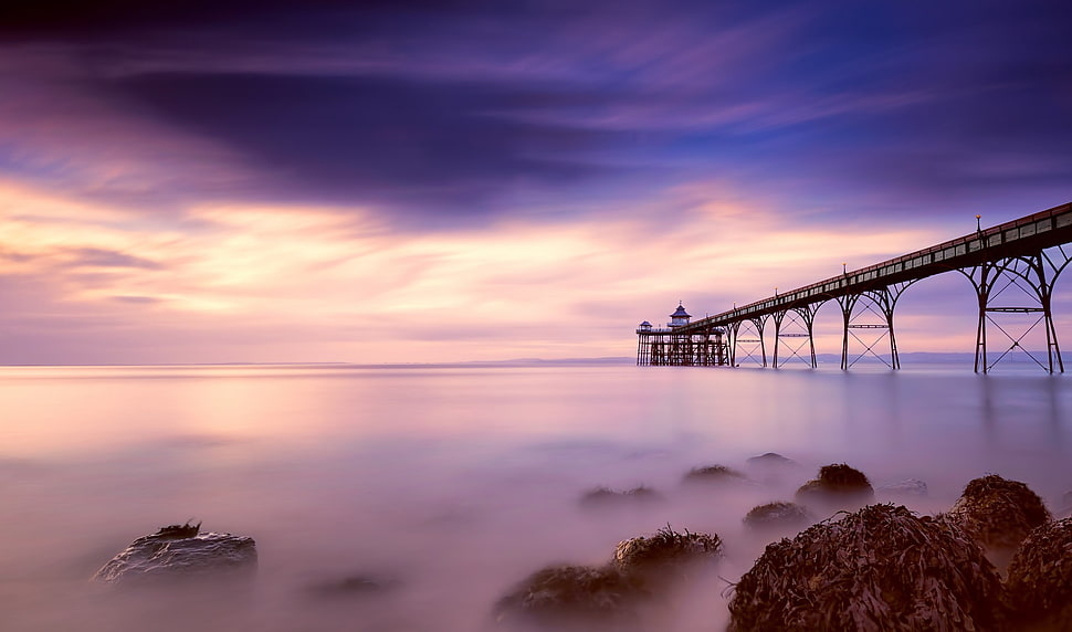 brown bridge, nature, landscape, sky, clouds HD wallpaper