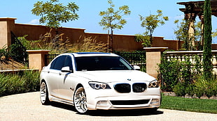 white BMW sedan