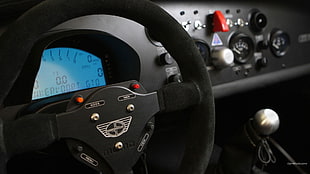 black steering wheel HD wallpaper