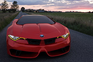 red BMW sports coupe, BMW, BMW M10, concept art, concept cars HD wallpaper