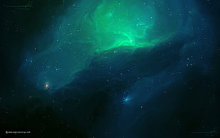 green aurora wallpaper, space, space art, nebula, TylerCreatesWorlds