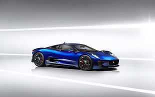 blue sports coupe, Jaguar, Jaguar C-X75, concept cars, blue cars