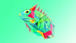 green and red fish painting, Facets, animals, fish, digital art
