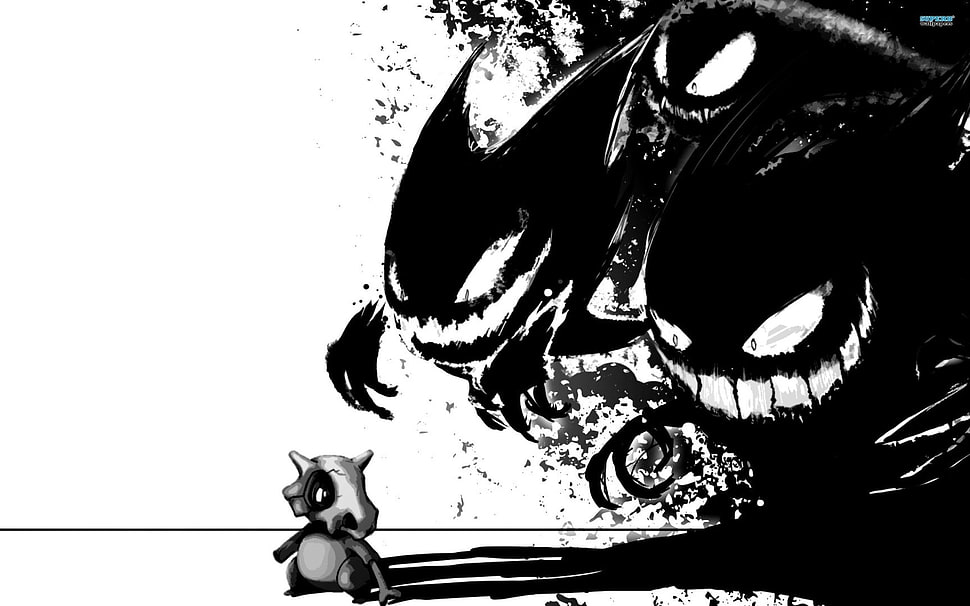 black and white skull illustration, artwork, monochrome, Pokémon HD wallpaper