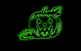 green neon Jack-o-Lantern decor HD wallpaper
