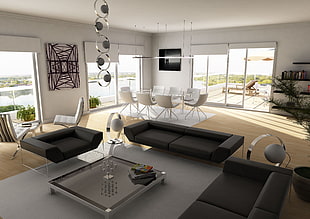 black 3-piece sofa set, indoors, interior design