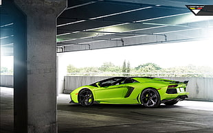 green coupe, Vorsteiner, Lamborghini, Lamborghini Aventador, Lamborghini Aventador V-Verde Ithaca HD wallpaper