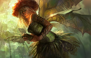 green fairy illustration, fantasy art, fairies