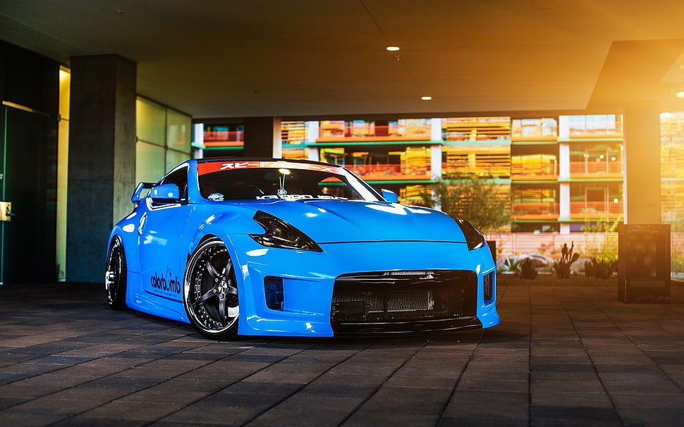blue sports card, Nissan, Nissan 370Z, car, vehicle HD wallpaper