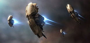 four gray spaceships illustration, fantasy art, Amarr, EVE Online, spaceship HD wallpaper