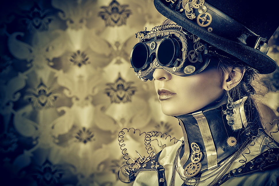 black top hat, steampunk, model HD wallpaper