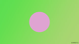 round purple logo, pink, green