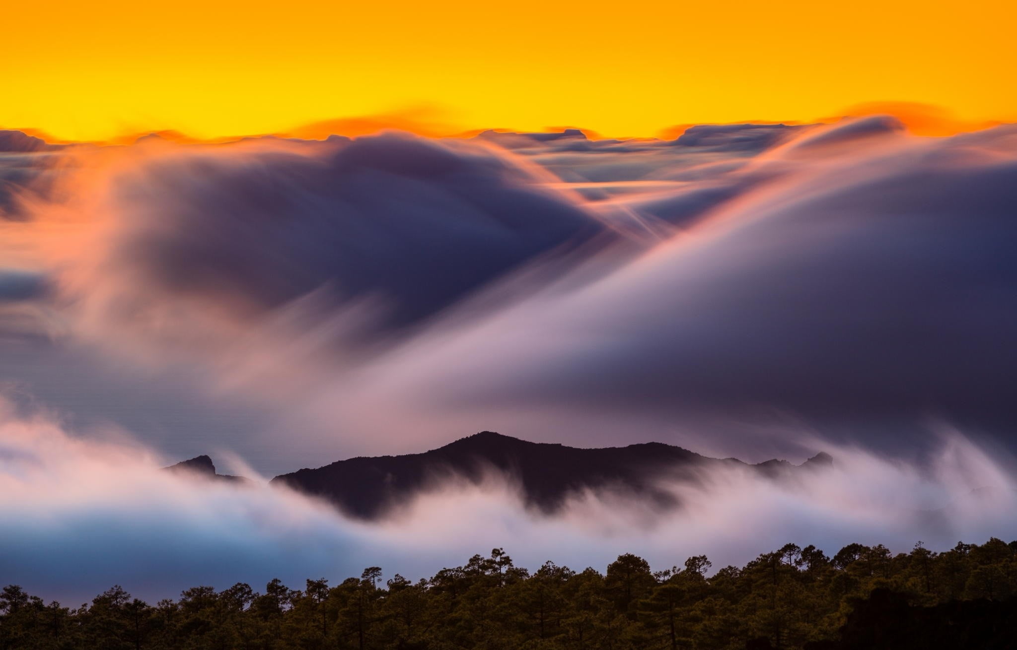 mountain with fog wallpaper, nature, landscape, sunset, mist
