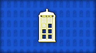 yellow telephone booth illustration, Doctor Who, TARDIS