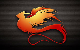 red and yellow bird logo, phoenix, digital art, artwork, birds
