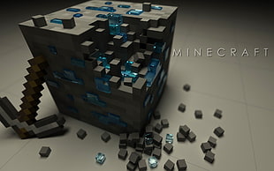 Minecraft 3D block with pickaxe illustration HD wallpaper