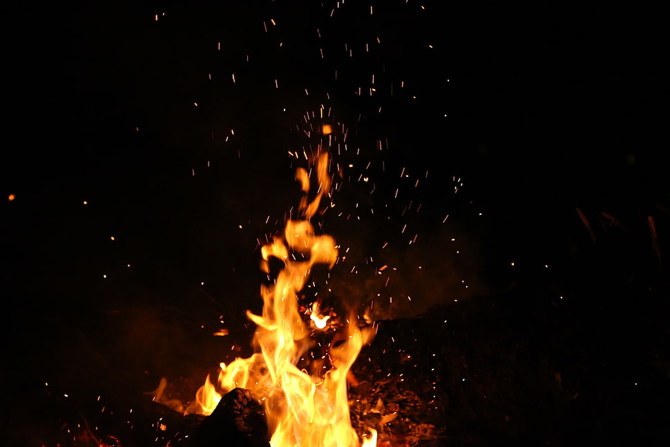 bonfire digital wallpaper, fire, dark, burning, fireplace HD wallpaper