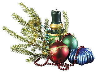 photo of blue,red and green baubles