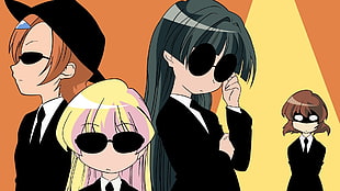 group of girls wearing sunglasses anime illustration