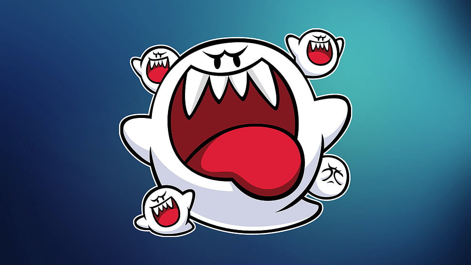 white ghost illustration, Boo (Mario), Nintendo, gradient, ghosts HD wallpaper