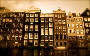 sepia shot of buildings HD wallpaper
