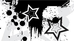black and white star illustration, abstract, geometry, stars, grunge