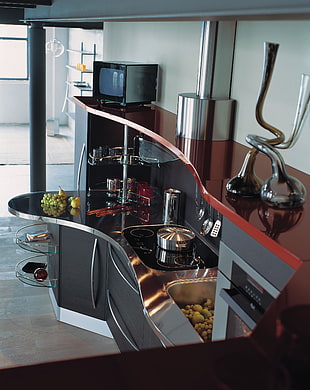 gray tinted glass vases, kitchen, interior, interior design, modern HD wallpaper