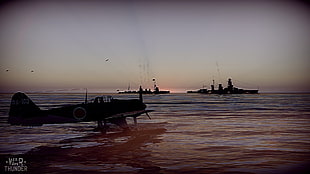silhouette of black ships, War Thunder, A6M, Seaplane, ship