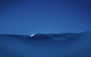 blue wallpaper, minimalism, sailing ship