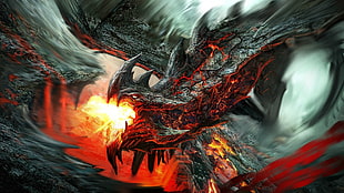 dragon illustration, fantasy art, dragon
