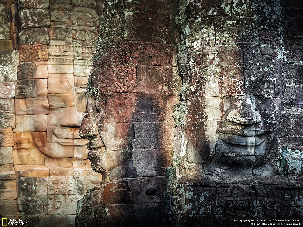 bas-relief Gautama Buddha wall, sky, clouds, landscape, Buddha HD wallpaper