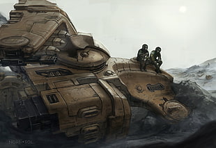 two character on spacecraft, tank, digital art, science fiction, Warhammer 40,000