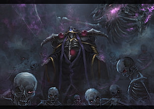 skeleton digital wallpaper, Ainz Ooal Gown, Overlord (anime), red eyes, skull