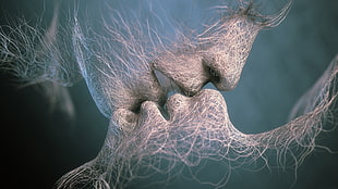 man and woman kissing illustration HD wallpaper