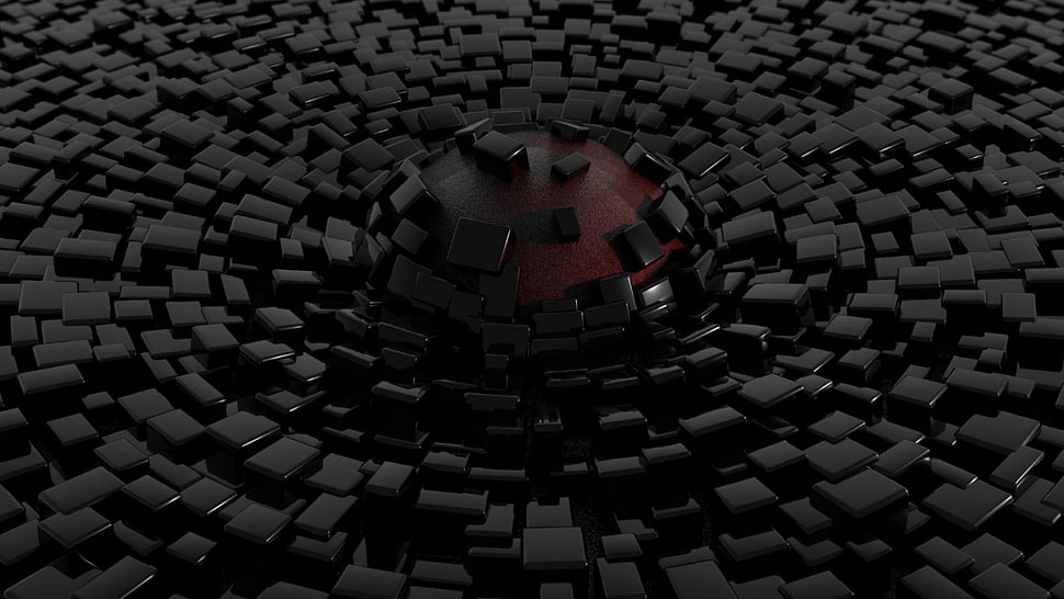 black blocks wallpaper, render, sphere, CGI, digital art HD wallpaper