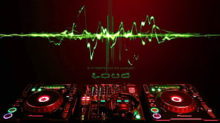 black and red DJ's controller, music, headphones, digital art