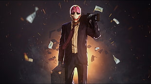 man wears white and red mask and suit outfit wallpaper