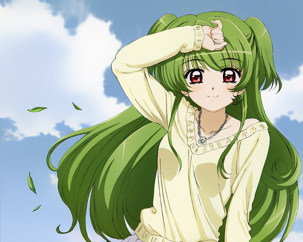green haired female anime character HD wallpaper