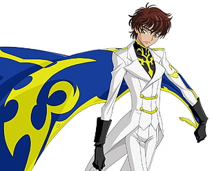 man with brown hair and white costume anime