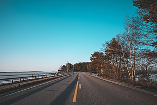 gray asphalt road, Finland, landscape, road, lake HD wallpaper