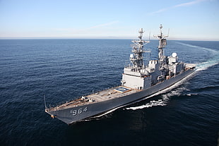 gray battleship sailing on body of water during daytime
