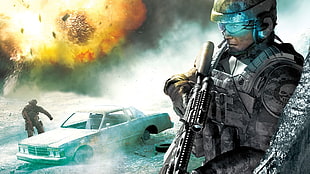 computer game poster, video games, Tom Clancy's Ghost Recon: Advanced Warfighter, soldier, futuristic HD wallpaper