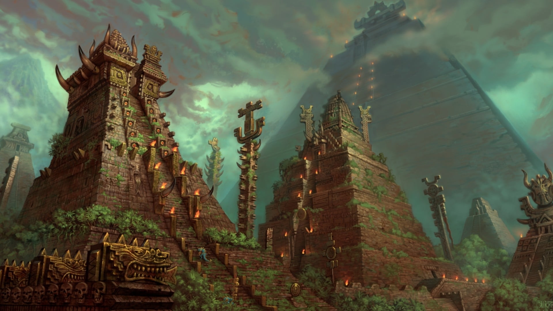 temple theme game wallpaper, fantasy art, pyramid