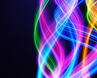 purple, teal and yellow neon lights HD wallpaper