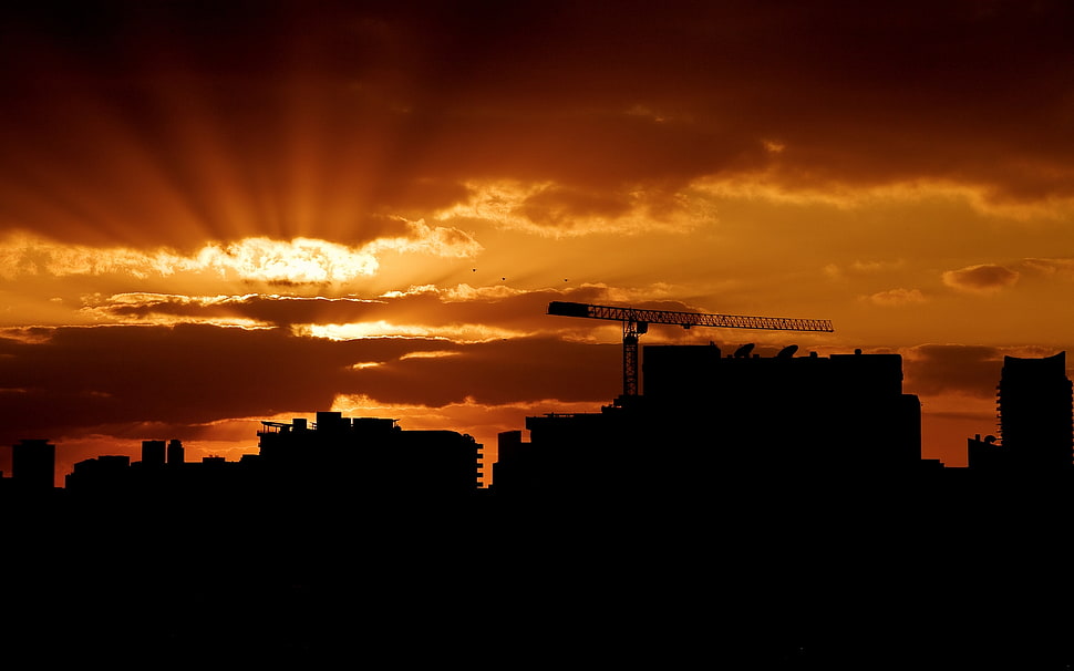 silhoutte of building during sunset HD wallpaper