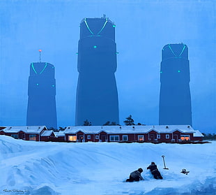 snow field, science fiction, artwork, Simon Stålenhag HD wallpaper